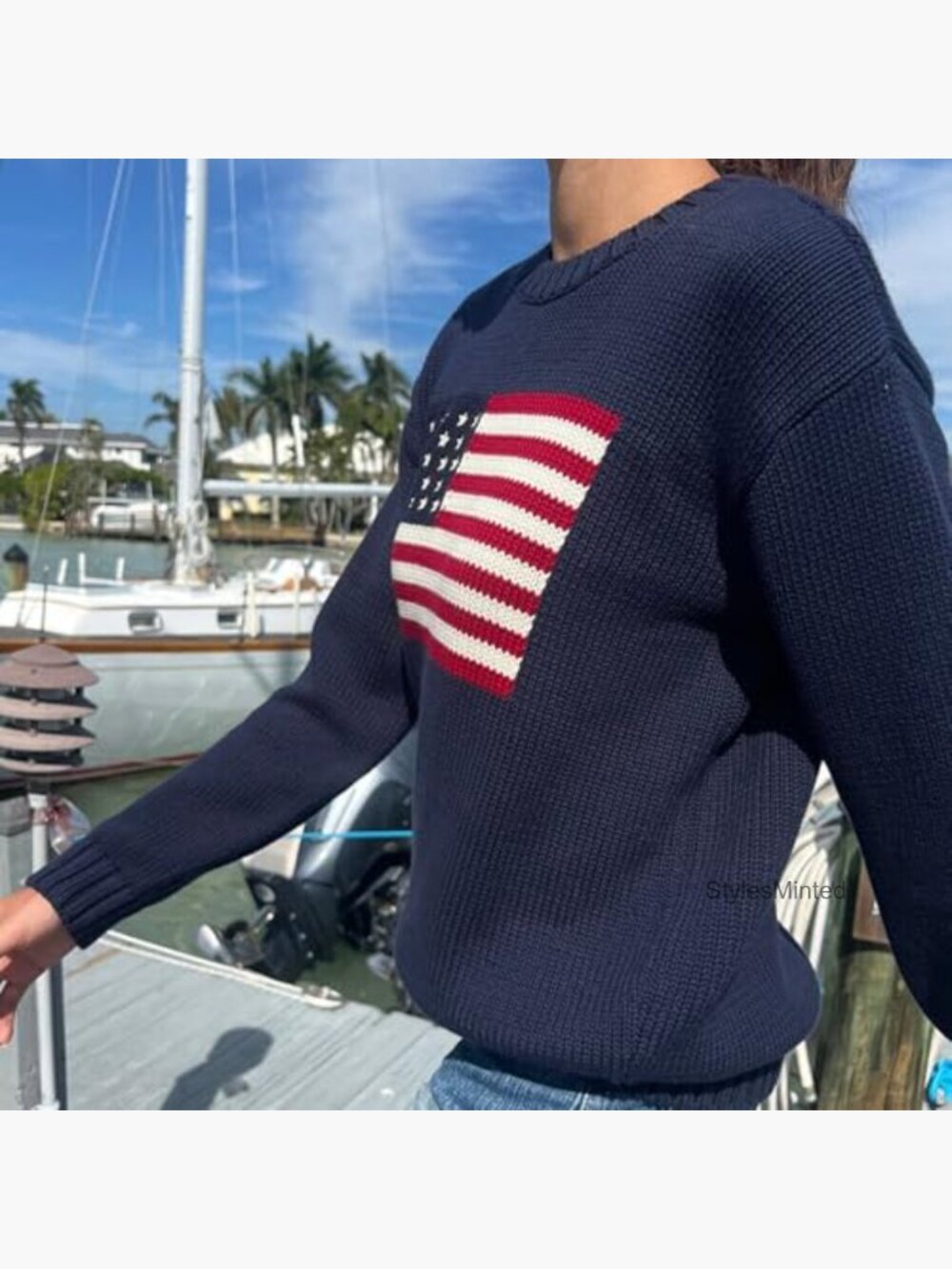 Striped Knit Flag Sweater Pullover Patriotic Top US - Picture 5 of 7